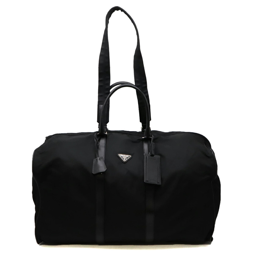 Prada Tessuto Boston Bag Travel Shoulder Leather NERO Black